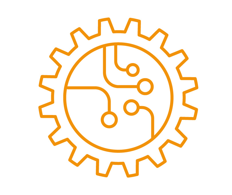 Ikona AMS Spółka. Ilustracja automatyka. w kolorze pomarańczowym. Symbol szafy sterowniczej, programowania.